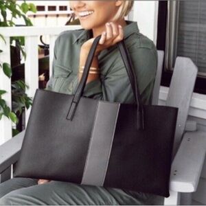 Vince Camuto Black and Gray Leather Tote Bag